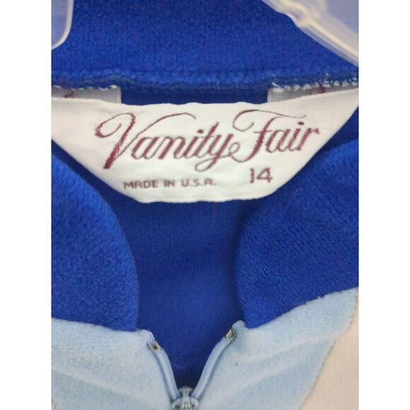 Vanity Fair Robe Housecoat MCM Vintage 60s Velour Blue Granny Core Zip Size 14 - Picture 3 of 7